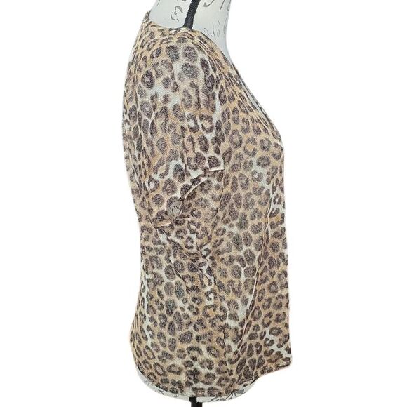 Express Women's Size Medium Tan Cream Leopard Print V-Neck Soft Sheer Knit Top - Picture 2 of 6